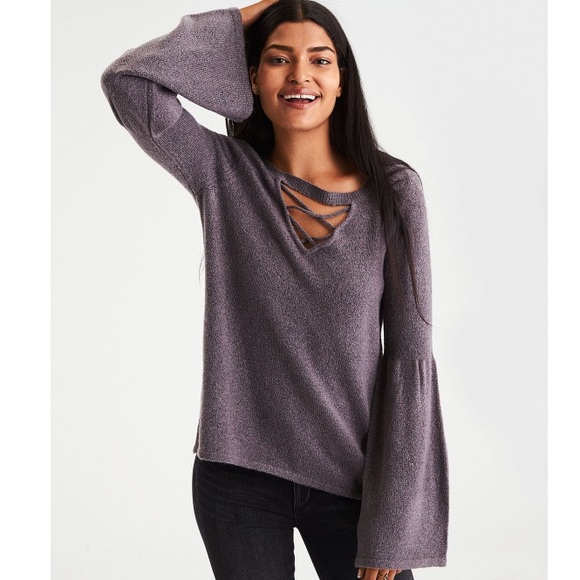 American Eagle Outfitters Sweaters - AE Heather Bell Sleeve Strappy Sweater